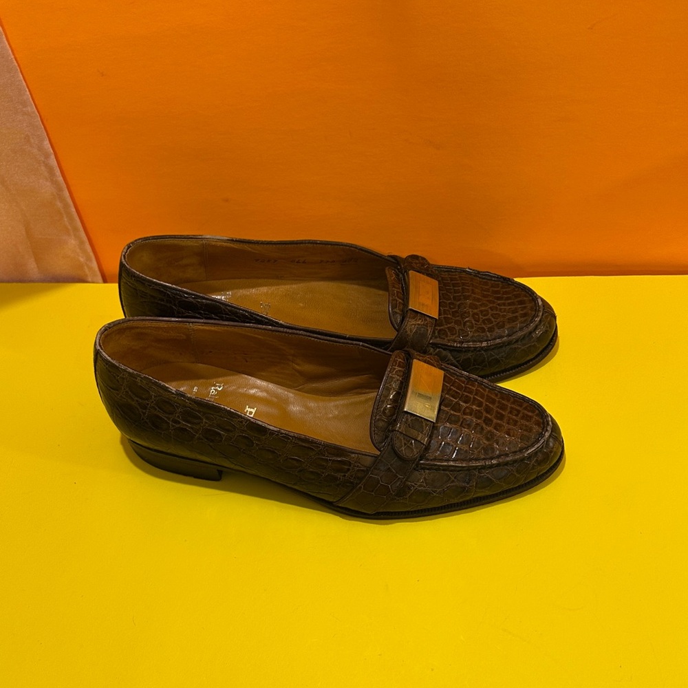 Polo Ralph Lauren Dark Brown Crocodile Pattern Loafers - Picture 13 of 16